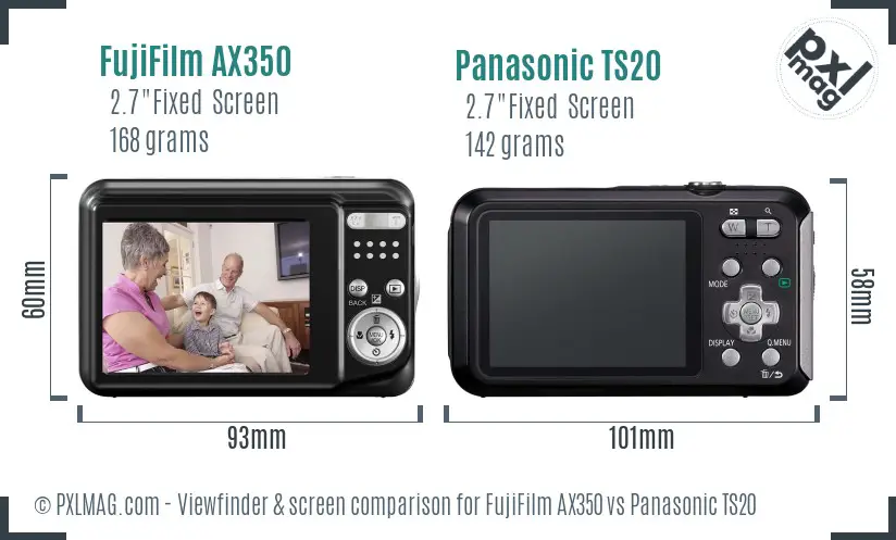 FujiFilm AX350 vs Panasonic TS20 Screen and Viewfinder comparison