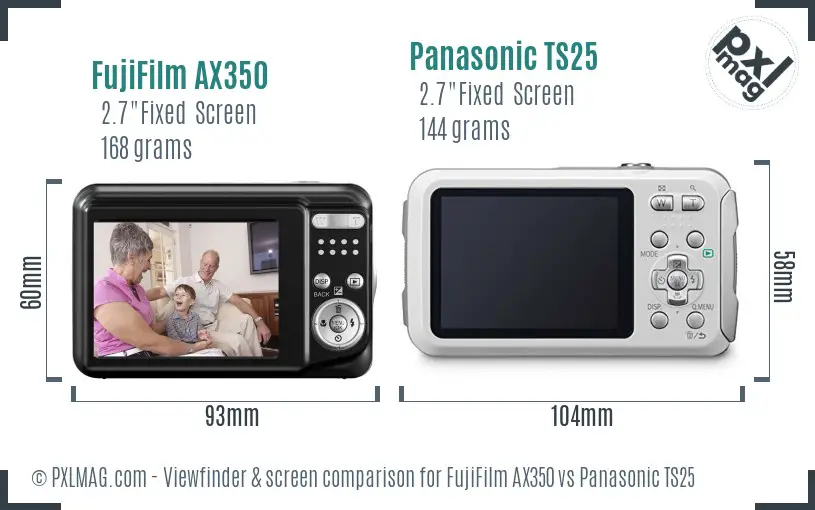 FujiFilm AX350 vs Panasonic TS25 Screen and Viewfinder comparison
