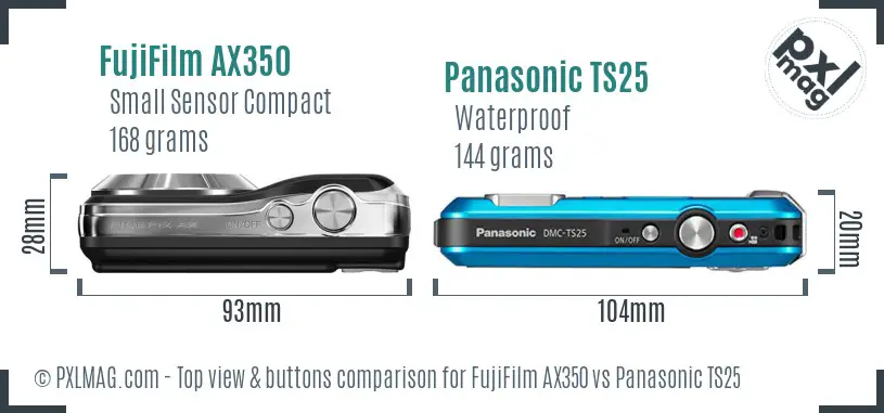 FujiFilm AX350 vs Panasonic TS25 top view buttons comparison