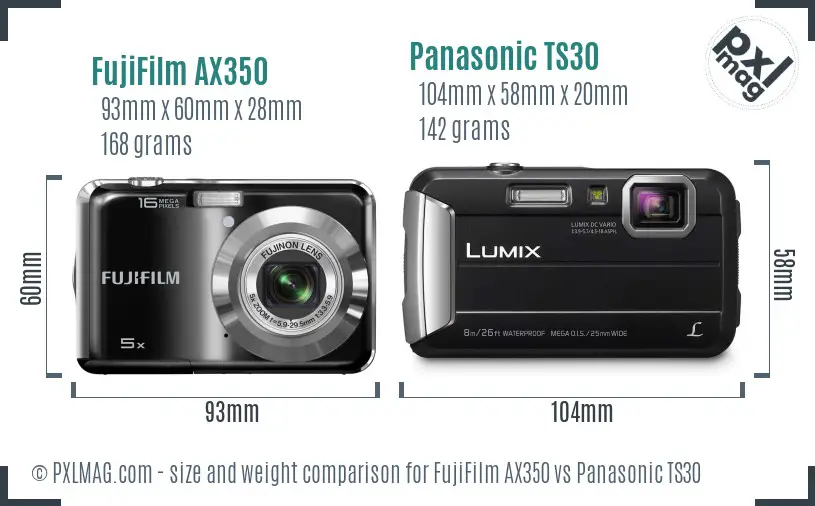 FujiFilm AX350 vs Panasonic TS30 size comparison