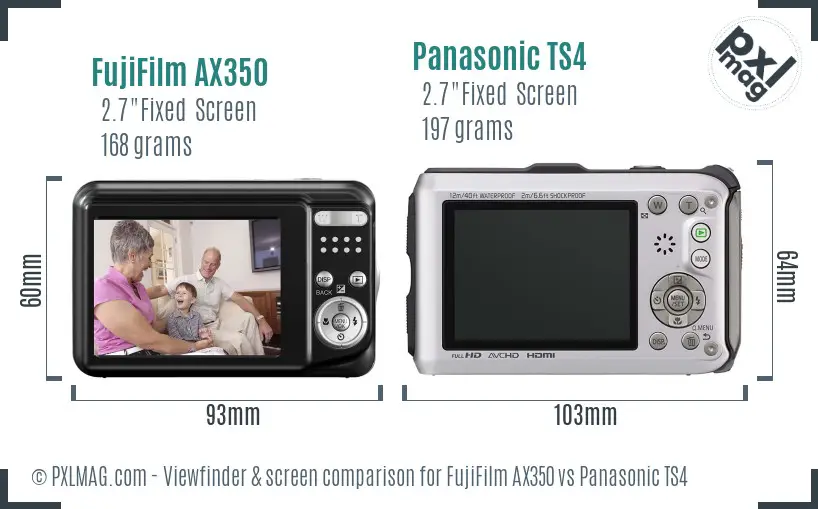 FujiFilm AX350 vs Panasonic TS4 Screen and Viewfinder comparison