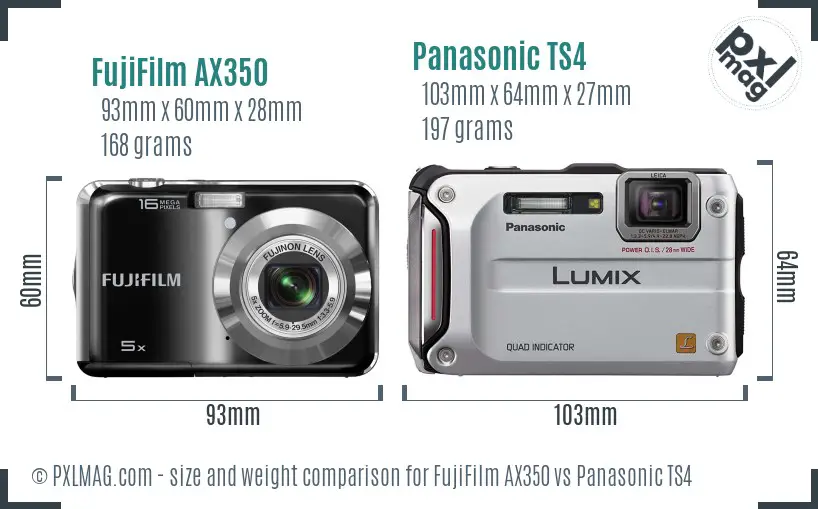 FujiFilm AX350 vs Panasonic TS4 size comparison