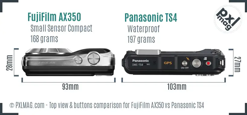 FujiFilm AX350 vs Panasonic TS4 top view buttons comparison