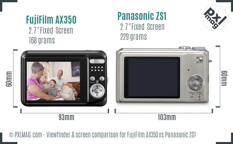 FujiFilm AX350 vs Panasonic ZS1 Screen and Viewfinder comparison