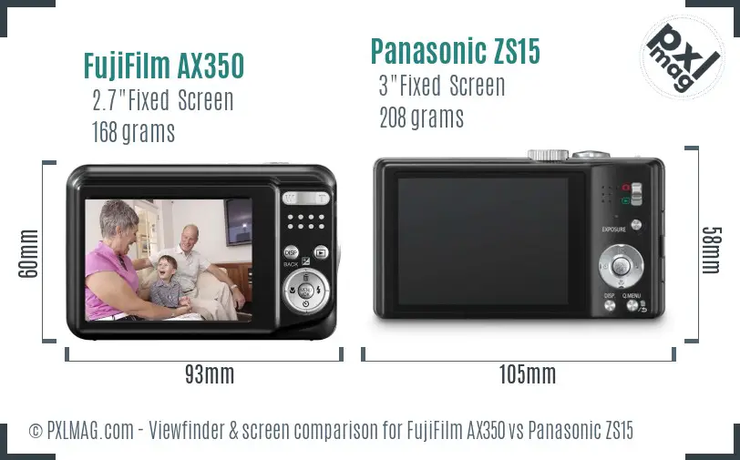 FujiFilm AX350 vs Panasonic ZS15 Screen and Viewfinder comparison