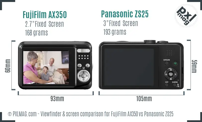 FujiFilm AX350 vs Panasonic ZS25 Screen and Viewfinder comparison