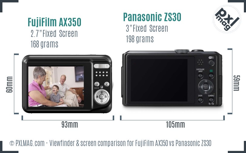 FujiFilm AX350 vs Panasonic ZS30 Screen and Viewfinder comparison
