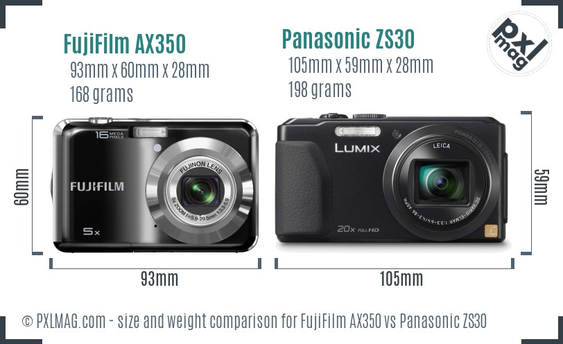 FujiFilm AX350 vs Panasonic ZS30 size comparison