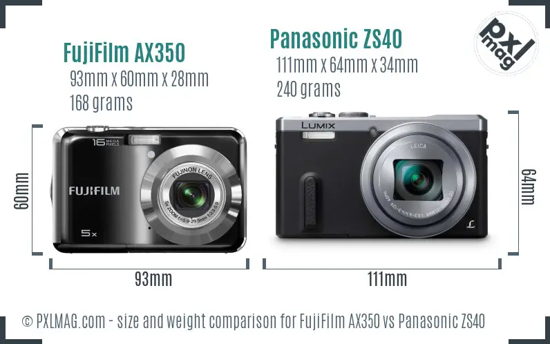 FujiFilm AX350 vs Panasonic ZS40 size comparison FujiFilm AX350 vs Panasonic ZS40 size comparison