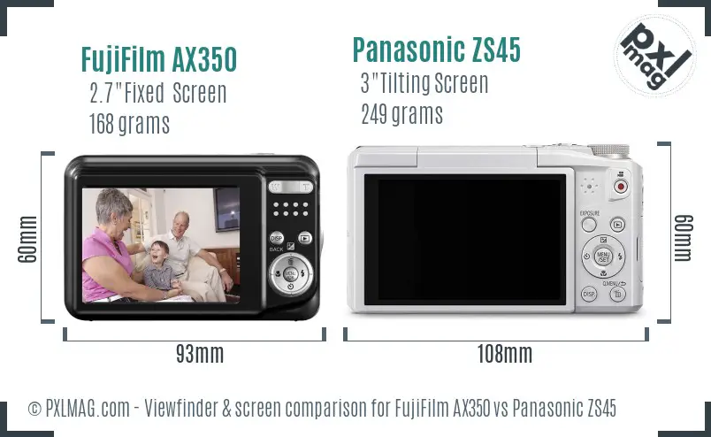 FujiFilm AX350 vs Panasonic ZS45 Screen and Viewfinder comparison