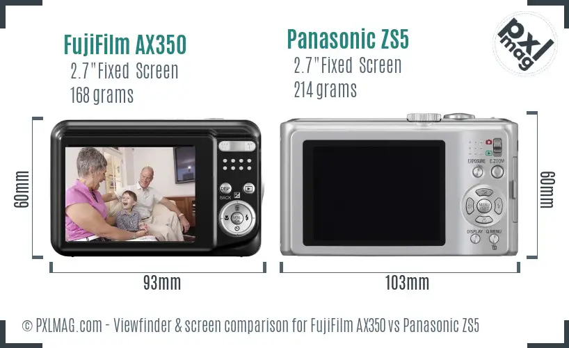 FujiFilm AX350 vs Panasonic ZS5 Screen and Viewfinder comparison