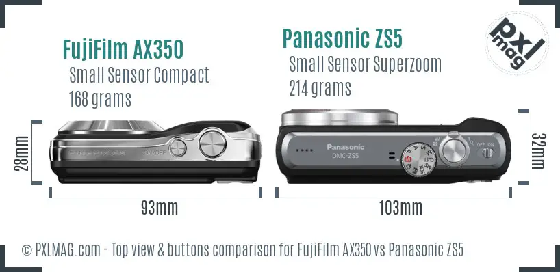FujiFilm AX350 vs Panasonic ZS5 top view buttons comparison