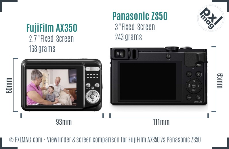 FujiFilm AX350 vs Panasonic ZS50 Screen and Viewfinder comparison