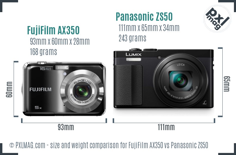 FujiFilm AX350 vs Panasonic ZS50 size comparison FujiFilm AX350 vs Panasonic ZS50 size comparison