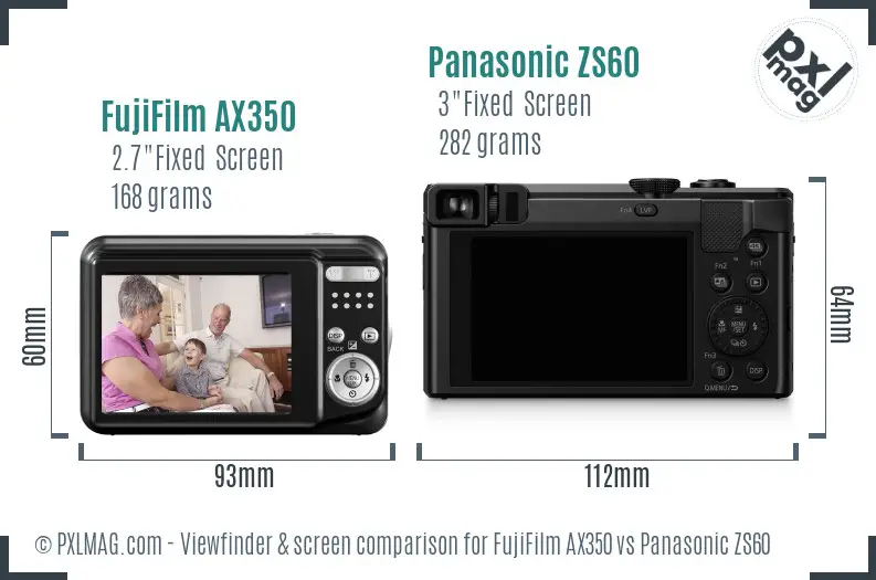 FujiFilm AX350 vs Panasonic ZS60 Screen and Viewfinder comparison