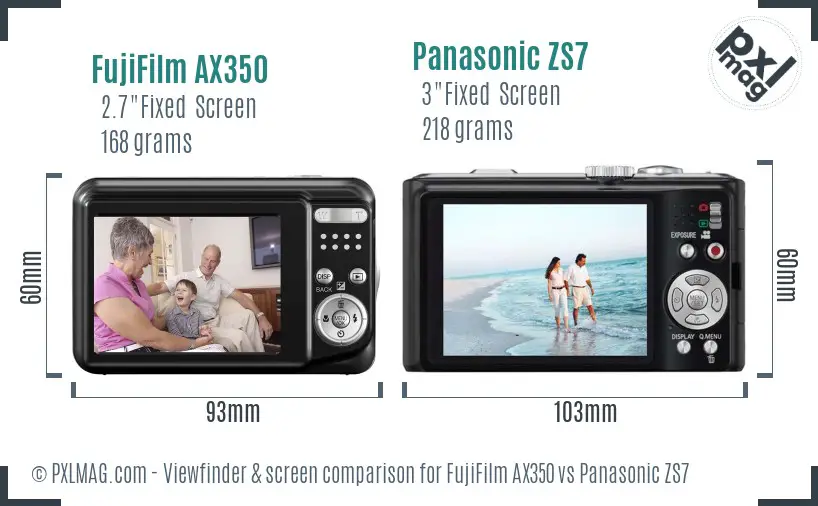 FujiFilm AX350 vs Panasonic ZS7 Screen and Viewfinder comparison