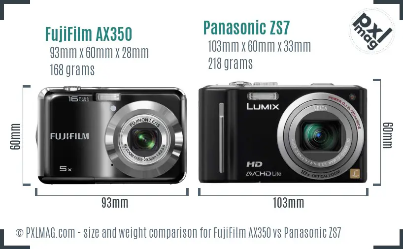 FujiFilm AX350 vs Panasonic ZS7 size comparison