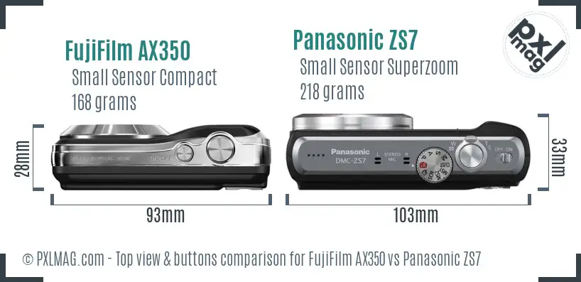 FujiFilm AX350 vs Panasonic ZS7 top view buttons comparison
