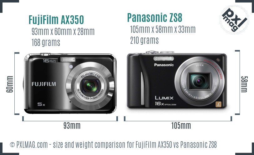 FujiFilm AX350 vs Panasonic ZS8 size comparison FujiFilm AX350 vs Panasonic ZS8 size comparison