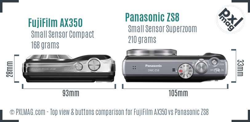 FujiFilm AX350 vs Panasonic ZS8 top view buttons comparison