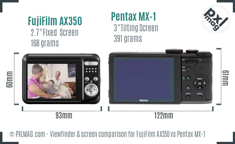 FujiFilm AX350 vs Pentax MX-1 Screen and Viewfinder comparison