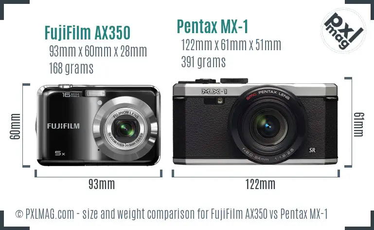 FujiFilm AX350 vs Pentax MX-1 size comparison