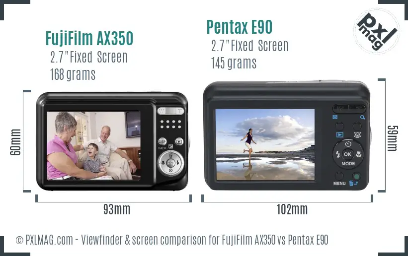 FujiFilm AX350 vs Pentax E90 Screen and Viewfinder comparison FujiFilm AX350 vs Pentax E90 Screen and Viewfinder comparison