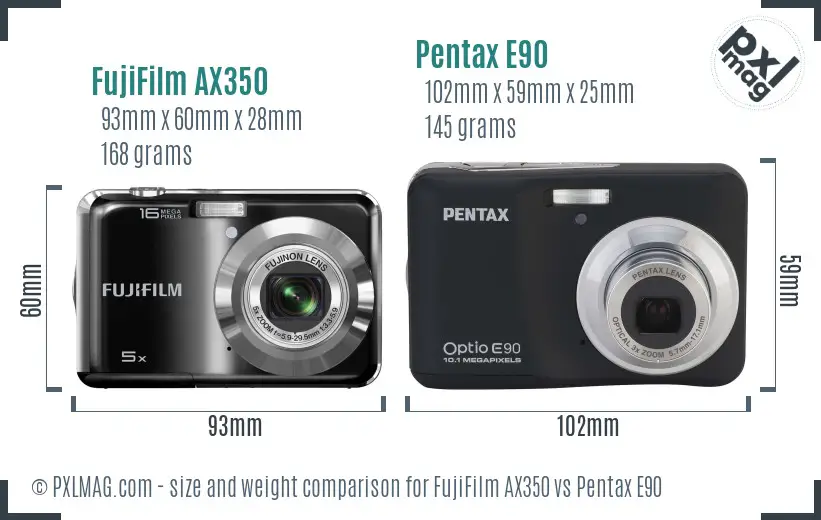FujiFilm AX350 vs Pentax E90 size comparison FujiFilm AX350 vs Pentax E90 size comparison