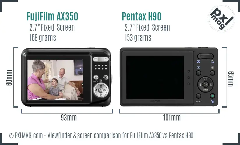 FujiFilm AX350 vs Pentax H90 Screen and Viewfinder comparison