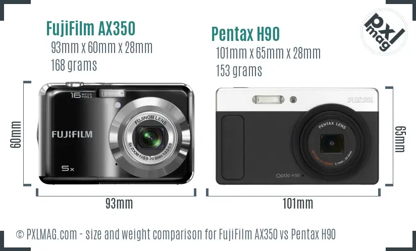 FujiFilm AX350 vs Pentax H90 size comparison