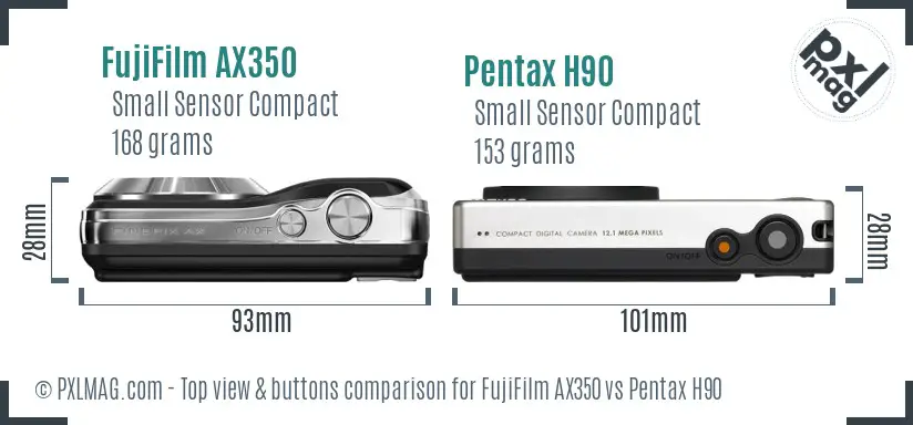 FujiFilm AX350 vs Pentax H90 top view buttons comparison