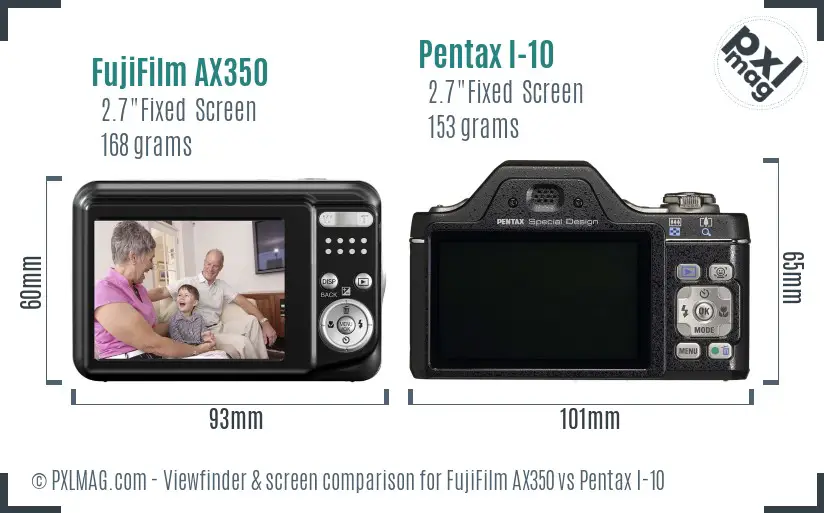 FujiFilm AX350 vs Pentax I-10 Screen and Viewfinder comparison