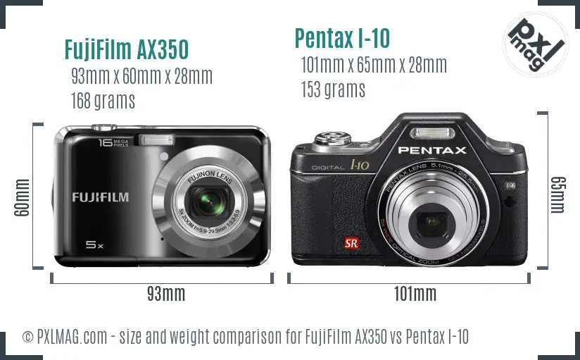 FujiFilm AX350 vs Pentax I-10 size comparison
