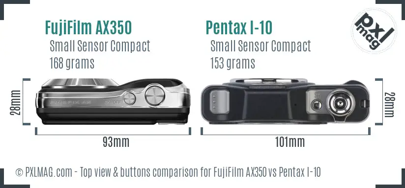 FujiFilm AX350 vs Pentax I-10 top view buttons comparison