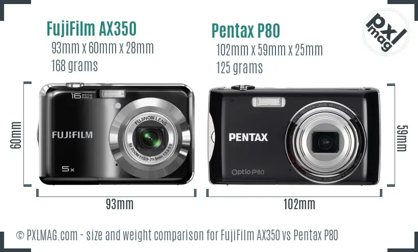 FujiFilm AX350 vs Pentax P80 size comparison