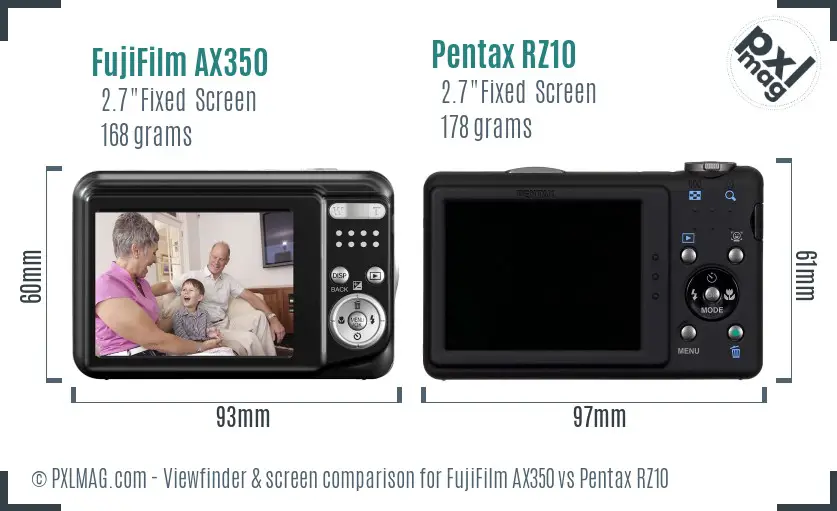 FujiFilm AX350 vs Pentax RZ10 Screen and Viewfinder comparison