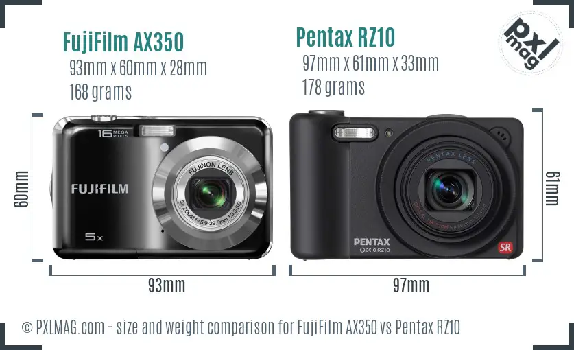 FujiFilm AX350 vs Pentax RZ10 size comparison