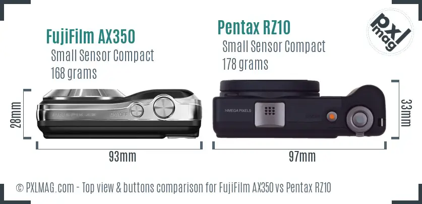 FujiFilm AX350 vs Pentax RZ10 top view buttons comparison