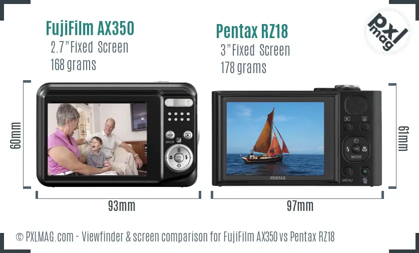 FujiFilm AX350 vs Pentax RZ18 Screen and Viewfinder comparison