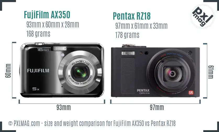 FujiFilm AX350 vs Pentax RZ18 size comparison