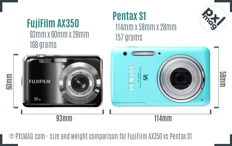 FujiFilm AX350 vs Pentax S1 size comparison FujiFilm AX350 vs Pentax S1 size comparison
