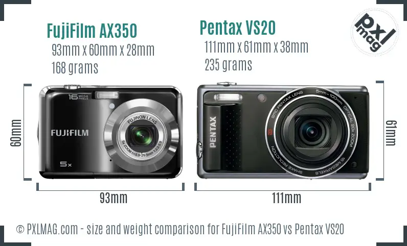 FujiFilm AX350 vs Pentax VS20 size comparison FujiFilm AX350 vs Pentax VS20 size comparison