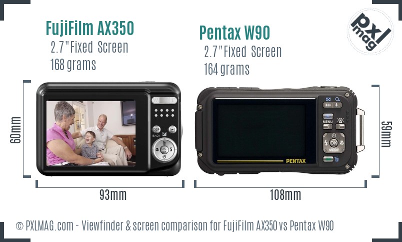 FujiFilm AX350 vs Pentax W90 Screen and Viewfinder comparison