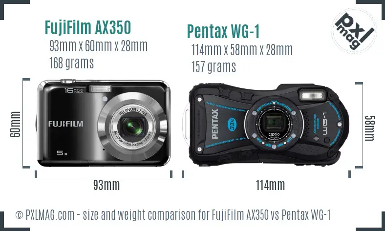 FujiFilm AX350 vs Pentax WG-1 size comparison