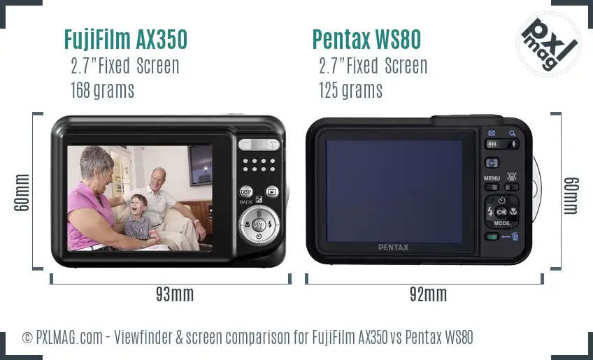 FujiFilm AX350 vs Pentax WS80 Screen and Viewfinder comparison