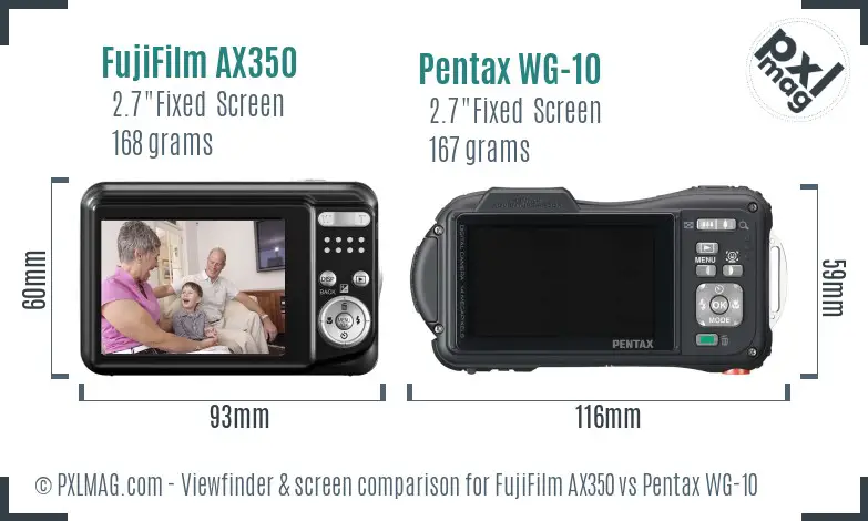 FujiFilm AX350 vs Pentax WG-10 Screen and Viewfinder comparison