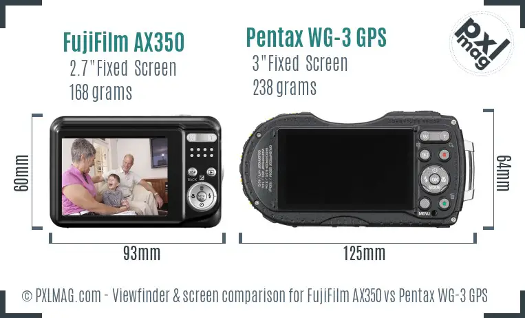 FujiFilm AX350 vs Pentax WG-3 GPS Screen and Viewfinder comparison