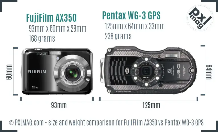 FujiFilm AX350 vs Pentax WG-3 GPS size comparison