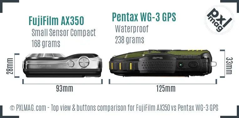 FujiFilm AX350 vs Pentax WG-3 GPS top view buttons comparison