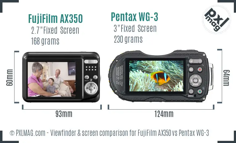 FujiFilm AX350 vs Pentax WG-3 Screen and Viewfinder comparison